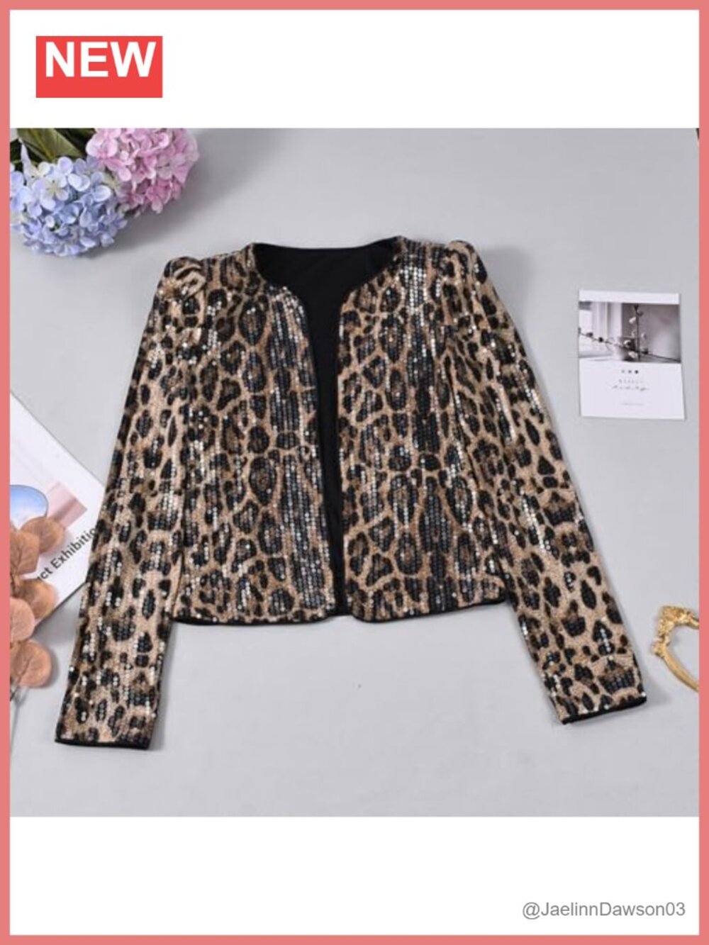 Sequin Blazer Jacket Long Sleeve Sparkle Cardigan, Cropped Slim Fit, 95% - Picture 4 of 5